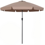 Brown 10ft Scalloped Patio Umbrella with Push‑Button Tilt, Vented Outdoor Market Parasol with Crank Lift, Fiberglass Ribs Sun Shade for Backyard Deck Poolside - Image 3