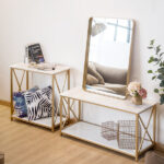 Same Code 95305852 2-Tier Console Table, Gold Sofa Entry Table with White Top and Gold Metal Frame for Home - Image 2