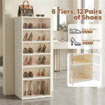 6-Tier Foldable Shoe Rack with Clear Doors, No-Tool Assembly Shoe Storage Organizer for Entryway Closet - Image 9
