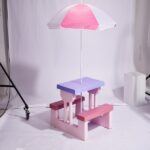 Kids Outdoor Table and Chair Sets with Removable Umbrella, Kids Picnic Table for Backyard Garden Patio, Pink & Purple - Image 12