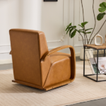 Vintage Brown Swivel Accent Chair – Luxe Faux Leather, Solid Wood Armrests, Ergonomic Comfort – Perfect for Living Room, Reading Nook,Small Single Sofa for Bedroom, Office, Apartment (Brown) - Image 16