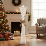 5FT Lighted Lamp Post with Bowknot Christmas Decorations, Pre-lit Holiday Decor with 110 Warm White LED Lights for Xmas Outdoor Indoor Decor Lighted Holiday Displays - Image 9