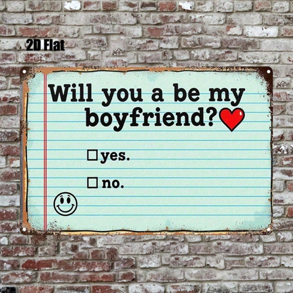 CIFbuy 1pc Will You Be My Boyfriend Metal Sign, 2D Flat Tin Plaque Sticky Note Style, Durable Wall Decor For Bedroom Bar Kitchen Restro TikTok, TikTok, Style Self-pickup Logiopics