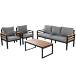 GO 4-Piece Outdoor Furniture Sofa Set for 5 People with Acacia Wood Armrests, Patio Conversation Set with Removable Cushion and Solid Wood Coffee Table for Garden, Grey
