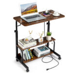 Vintage Brown P2 15MM Particle Board with Melamine Coating Adjustable Computer Desk with 3 USB + 2 AC Outlets - Image 18