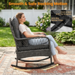 Mix Gray Handwoven PE Rattan Porch Rocking Chair, Metal Frame Safe Smooth Rocker with Removable Washable Zipper Cushions for Backyard Balcony Deck Indoor Reading Nook - Image 9