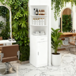 3-Tier Corner Salon Cabinet with 1 Door & 1 Drawer, 15mm E0 Grade Particleboard Matt White, 75.2" H Multipurpose Storage Cabinet for Beauty Salon Spa Bathroom Bedroom - Image 4