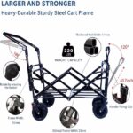Collapsible Wagon Heavy Duty Folding Wagon Cart with Removable Canopy, 4" Wide Large All Terrain Wheels, Brake, Adjustable Handles,Cooler Bag Utility Carts for Outdoor Garden Wagons Carts Beach Cart - Image 3