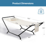 Freestanding Hammock with Stand, 600LBS Heavy Duty Outdoor Hammock Bed with Soft Pillow & Storage Bag, Beige - Image 8