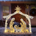 6ft Silver Roof 190LED Lights Nativity Scene Garden Jesus Decoration - Image 9