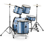 Full Size Adult Drum Set 5-Piece Blue with Bass Drum, two Tom Drum, Snare Drum, Floor Tom, 16" Ride Cymbal, 14" Hi-hat Cymbals, Stool, Drum Pedal, Sticks - Image 5