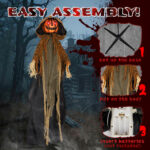 5.8ft Halloween Decorations Outdoor Life Size Animatronics Pumpkin Ghost, Sound-Actived Party Decor with Creepy Sound , Scary Haunted House Props for Garden Yard Lawn - Image 6