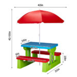 Kids Outdoor Table and Chair Sets with Removable Umbrella, Kids Picnic Table for Backyard Garden Patio, Red & Blue & Green - Image 7