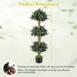51" Artificial Boxwood Topiary Tree with 59 Flowers, Realistic Faux Evergreen Plant - Purple - Image 5