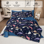 8-Piece Whale Comforter for Twin Bed Girls Narwhal Comforter Set Bed in A Bag Rainbow - 1 Comforter, 2 Pillow Shams, 1 Flat Sheet, 1 Fitted Sheet, 2 Pillowcases, 1 Cushion Cover - Image 3