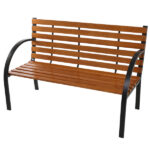 48" Hardwood Slotted Steel Cast Iron Frame Outdoor Patio Garden Bench Park Seat - Image 7