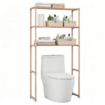 3-Tier Over Toilet Storage Shelf, Solid Pine Wood Bathroom Space-Saving Organizer Rack with Anti-Slip Feet, Tool-Free Assembly Above Toilet Shelving Unit - Image 3