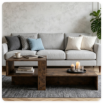 2-Tier Modern Geometric Coffee Table Engineered Wood Low Center Table with Storage Shelf, Waterproof Surface Cross Base Accent Table for Living Room Tea Game Work - Brown - Image 9