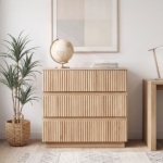 Handleless Grille-Finished 3-Drawer Bedside Table P2 Particleboard + MDF & Melamine Veneer + Thermoformed Drawer Cabinet 23.62*12.99*22.05in Oak - Image 14