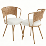 Wicker dining chairs - 2-piece set - Farmhouse soft cushioned cane back kitchen chair, sponge cushion, wing-back dining chair with metal legs, suitable for home and kitchen (dark brown) - Image 7
