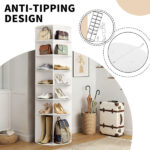 7-tier, 360° rotating wood-plastic composite shoe rack, 60*60*184cm, white - Image 15