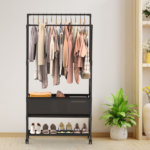 3 Tiered Portable Clothing Rack For Bedroom Entryway Double Hanging Rods Sturdy Iron Garment Rack With Double Height Rods Adjustable Storage Bag Lockable Universal Wheels Easy Assembly - Image 5
