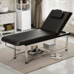 Professional Stationary Massage Table, 550lbs Heavy Duty Wide Exam Bed for Treatment, Backrest Adjustable, Removable Headrest, Bottom Shelf Storage and Towel Hook, Black - Image 7