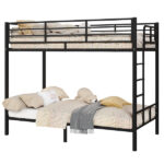 Black Twin Bunk Bed Square Tube High Guardrail Side Ladder Opening Iron Bed - Image 8