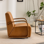 Vintage Brown Swivel Accent Chair – Luxe Faux Leather, Solid Wood Armrests, Ergonomic Comfort – Perfect for Living Room, Reading Nook,Small Single Sofa for Bedroom, Office, Apartment (Brown) - Image 9