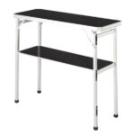Portable Folding Bar Table with Shelf, Tradeshow Podium Table with Black Skirt and Carrying Bag, for Indoor Outdoor Party Picnic Exhibition, Black - Image 2