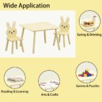 Kids Table and Chair Set with 2 Bunny Chairs, Children's Wooden Activity Table for Toddlers, Cute Animal Design Study Play Set for Playroom, Bedroom, Classroom - Cream Yellow - Image 10