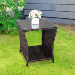 Glass Surface Brown Gradient Iron Frame Rattan Side Table - Image 14