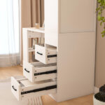 White Computer Desk with 4-in-1 Socket, the Desk with 3 Slide Drawers and 4 Storage Levels, the Wooden Desk is Suitable for a Variety of Places - Image 11