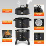 43 x 52 x 85 cm — Black Cylindrical Smoker with Chimney — Powder-Coated Iron - Image 8