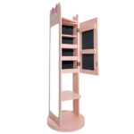 Pink, bow-themed, MDF (medium-density fiberboard) painted finish, 1-door, 1-shelf, rotatable base, children's jewelry mirror cabinet - Image 6