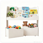 3-Tier Kids Bookshelf Toy Storage Organizer with 2 Rolling Drawers, Rounded Corner Anti-Tipping Toddler Bookcase Engineered Wood for Playroom Bedroom Nursery Classroom - White
