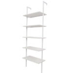 5-Shelf Wood Ladder Bookcase with Metal Frame, Industrial 5-Tier Modern Ladder Shelf Wood Shelves,White - Image 3