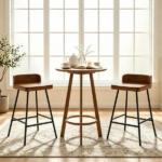 Set of 2 Walnut Wooden Counter Stool with Footrest & Adjustable Anti-Slip Feet, Industrial Modern Bar Chair Easy Assembly for Home Dining Cafe - Image 3