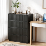 Handleless Grille-Finished 4-Drawer Bedside Table P2 Particleboard + MDF & Melamine Veneer + Thermoformed Drawer Dresser 23.62*14.96*30.71in Black - Image 17