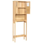 2-Door 3-Tier Toilet Cabinet Particleboard Melamine-Faced Bathroom Vanity Bathroom Cabinet with Rattan Surface 23.62*8.66*66.93in Natural Wood - Image 5