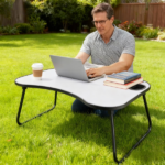 Portable Laptop Desk, Gray and White Matte Metal and Wood Construction, Foldable Design with Cup Holder, 26.5 x 18.5 Inches, for Bed, Car, Couch, Home & Outdoor Use (Grey+White Matte) - Image 3