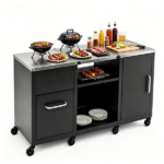 59 Inch Multi-Use Outdoor BBQ Grill Prep Table with Removable Storage Shelves, 8 Rolling Lockable Wheels Heavy Duty Metal Grill Cart Stainless Steel Countertop Ventilated Cabinet 880 LBS Total Capacity Black Silver - Image 4