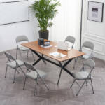 Same Code 31709558 6pcs Elegant Foldable Iron & PVC Chairs for Convention & Exhibition Gray - Image 31
