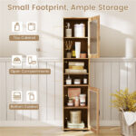 67" Tall Slim Bathroom Storage Cabinet with Fluted Doors, Adjustable Shelf Freestanding Narrow Organizer - Natural - Image 11