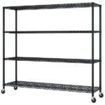 4-tier, adjustable shelf spacing, with adjustable feet and wheels, iron display stand, 150*60*192cm, powder-coated black - Image 2