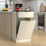 10-Gallon Woodgrain Tilt-Out Trash Can Cabinet Wooden Garbage Recycling Cabinet with Wave-Textured Hideaway Drawer&Pull-Out Bin-Multipurpose Kitchen/Bath Organizer in Antique White Finish - Image 12