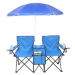 Same Code 57651919 Portable Outdoor 2-Seat Folding Chair with Removable Sun Umbrella Blue - Image 3