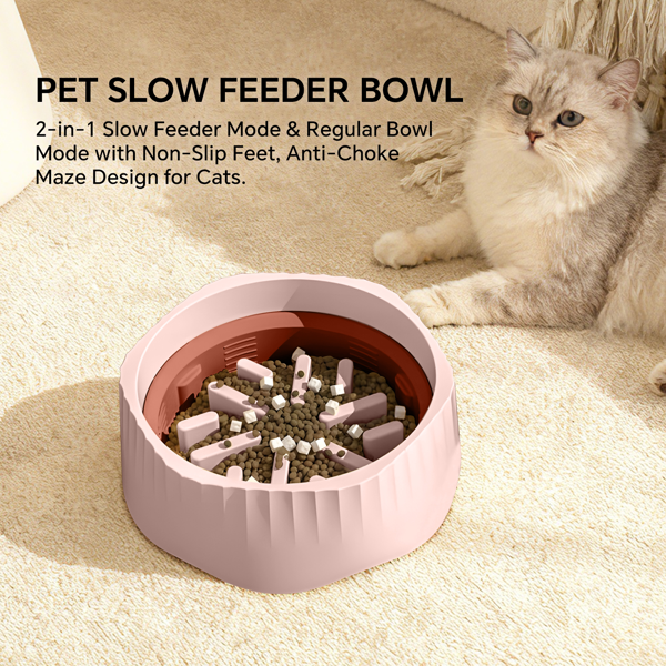 Pink dual-purpose slow food bowl, fast/slow food can be freely switched to adapt to different pet eating habits, cross-border hot selling pet supplies