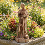 24.5" Saint Francis Statue with Built-in Bird Feeder Religious Garden Sculpture