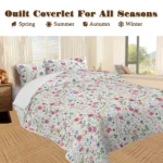 3 pcs Watercolor Wildflower Quilted Bedspread Set, Colorful Botanical Floral Print Quilt Set, Lightweight Reversible Coverlet with Pillow Shams, Spring Garden Bedding for Bedroom Decor temu can only be self-picked up - Image 6